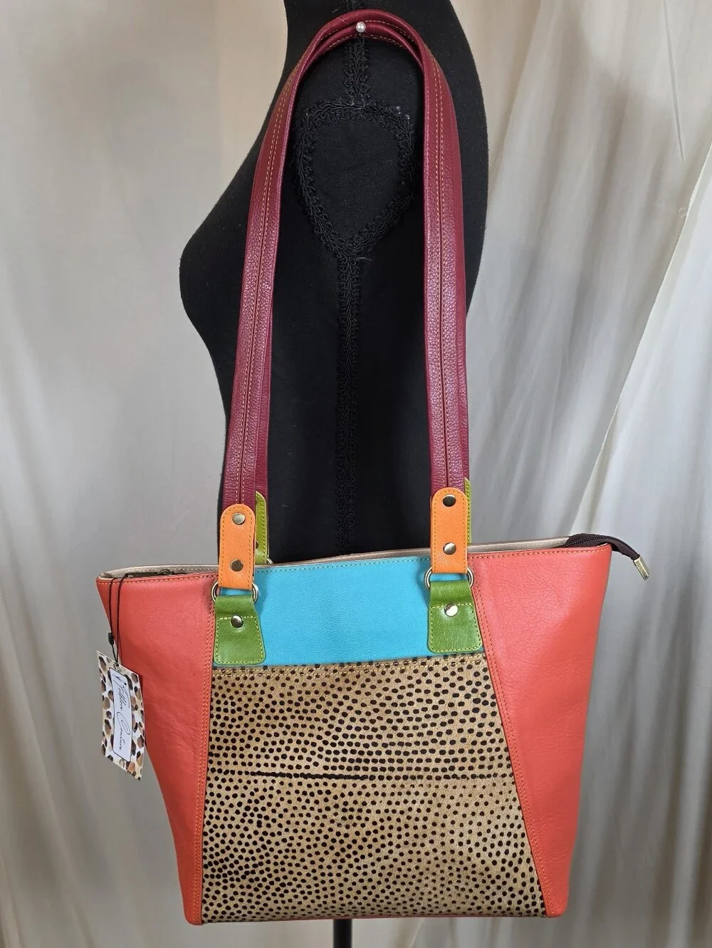 Folklore Couture Upcycled Leather Tote Bag Animal Print Cheetah NWT